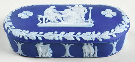 Cream Color on Wedgwood Blue Jasperware Match Box Holder & Lid