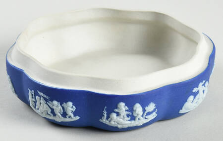 Cream Color on Wedgwood Blue Jasperware Large Scalloped Candy Box-No Lid
