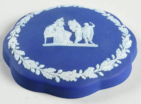 Cream Color on Wedgwood Blue Jasperware Lid for Large Scalloped Candy Box