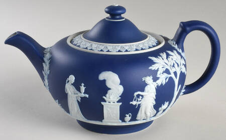 Cream Color on Wedgwood Blue Jasperware Teapot & Lid