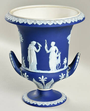 Cream Color on Wedgwood Blue Jasperware 11" Campana Vase No Lid