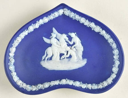 Cream Color on Wedgwood Blue Jasperware Small Heart Shape Ashtray