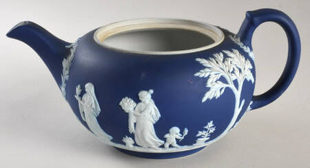 Cream Color on Wedgwood Blue Jasperware Teapot No Lid