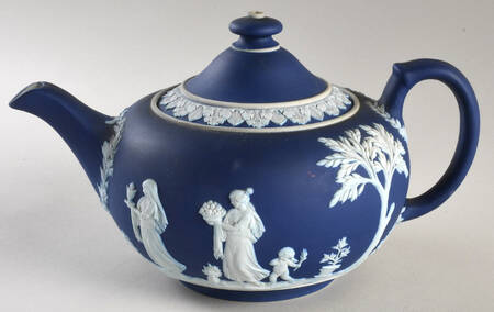 Cream Color on Wedgwood Blue Jasperware Teapot & Lid