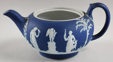 Cream Color on Wedgwood Blue Jasperware Small Teapot No Lid