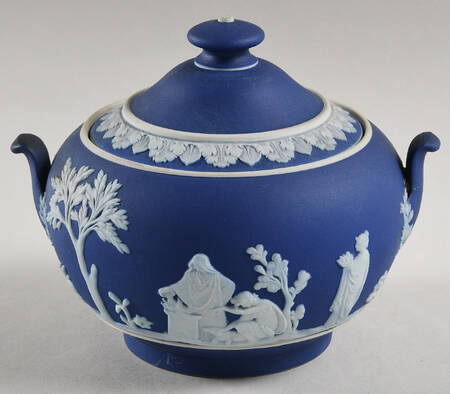 Cream Color on Wedgwood Blue Jasperware 146 Shape Sugar Bowl & Lid