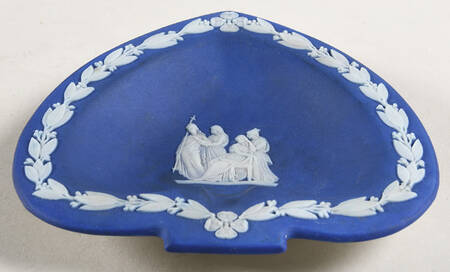 Cream Color on Wedgwood Blue Jasperware Small Spade Shape Ashtray