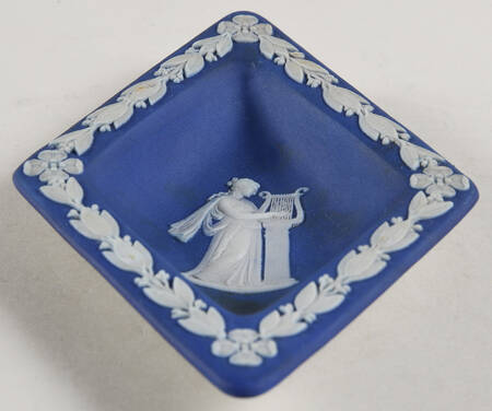 Cream Color on Wedgwood Blue Jasperware Small Diamond Shape Ashtray
