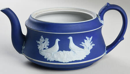 Cream Color on Wedgwood Blue Jasperware Teapot No Lid