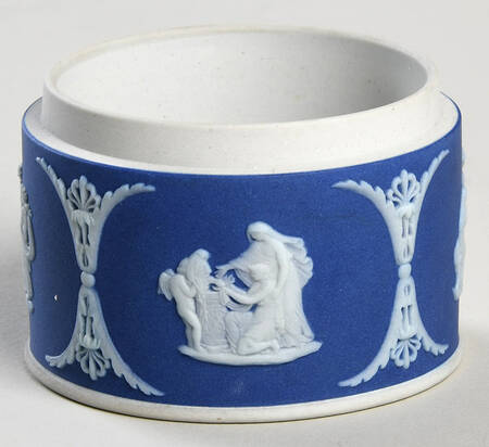 Cream Color on Wedgwood Blue Jasperware 2" Round Box No Lid