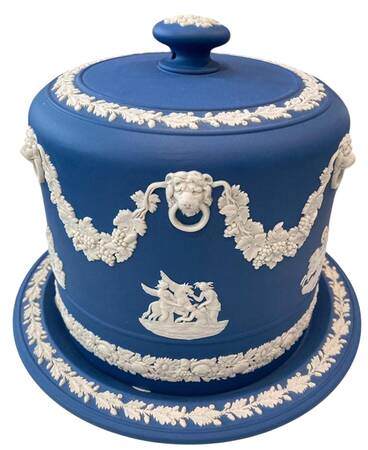 Cream Color on Wedgwood Blue Jasperware Round Cheese Dish & Lid