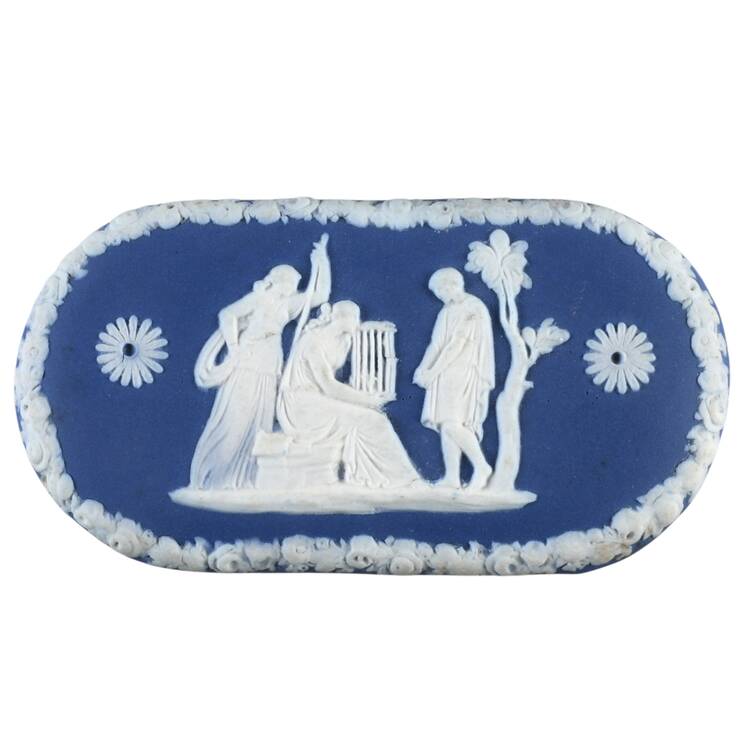 Cream Color on Wedgwood Blue Jasperware Lid for Oval Box