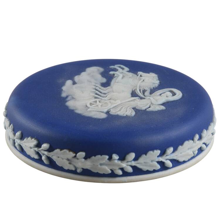 Cream Color on Wedgwood Blue Jasperware Lid for Pomade Box