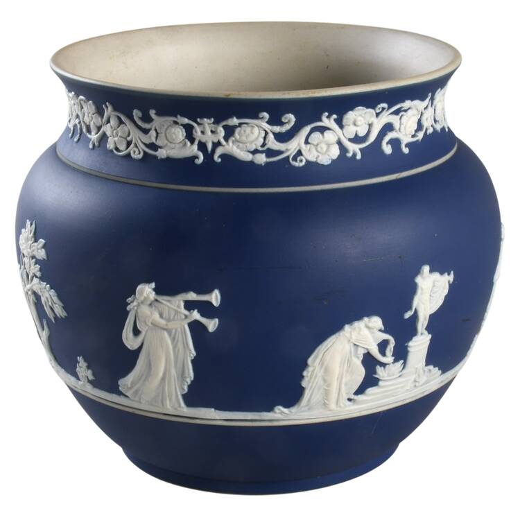 Cream Color on Wedgwood Blue Jasperware 6" Jardiniere