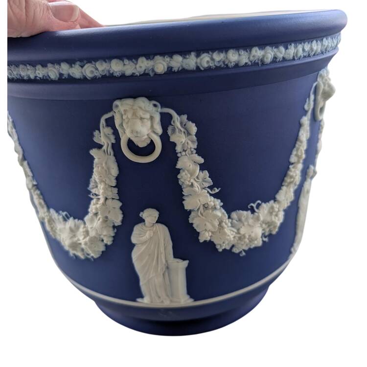 Cream Color on Wedgwood Blue Jasperware #317 8" Jardiniere