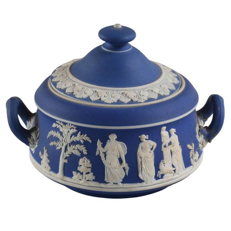 Cream Color on Wedgwood Blue Jasperware Sugar Bowl & Lid