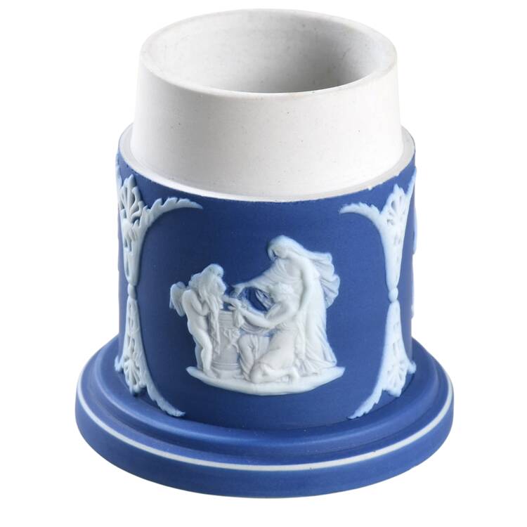 Cream Color on Wedgwood Blue Jasperware Tobacco Jar No Lid