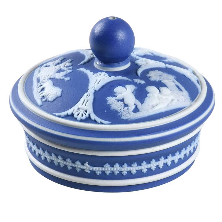 Cream Color on Wedgwood Blue Jasperware Lid for Tobacco Jar