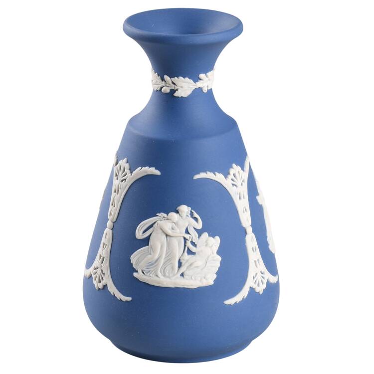 Cream Color on Wedgwood Blue Jasperware 4" Cameo Bud Vase