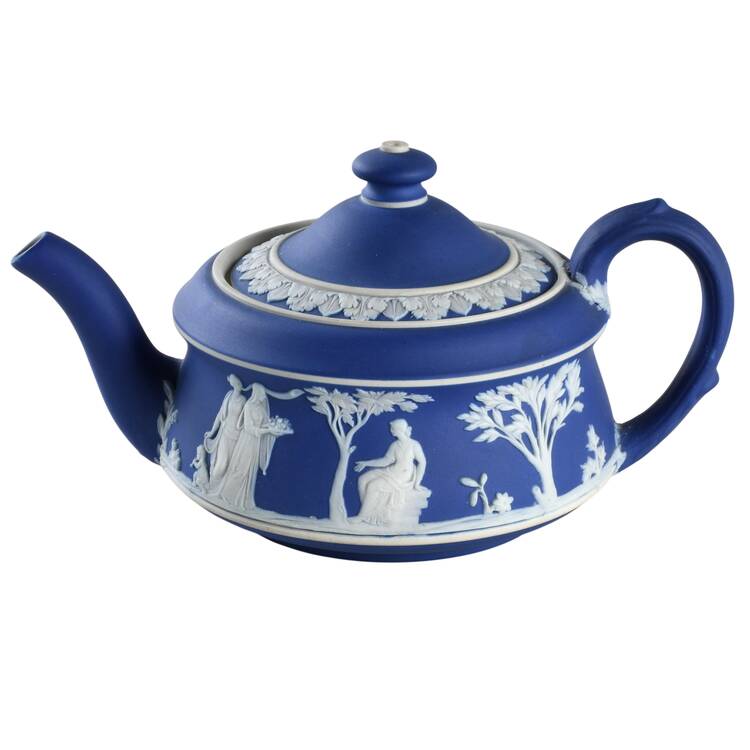 Cream Color on Wedgwood Blue Jasperware Mini Teapot & Lid