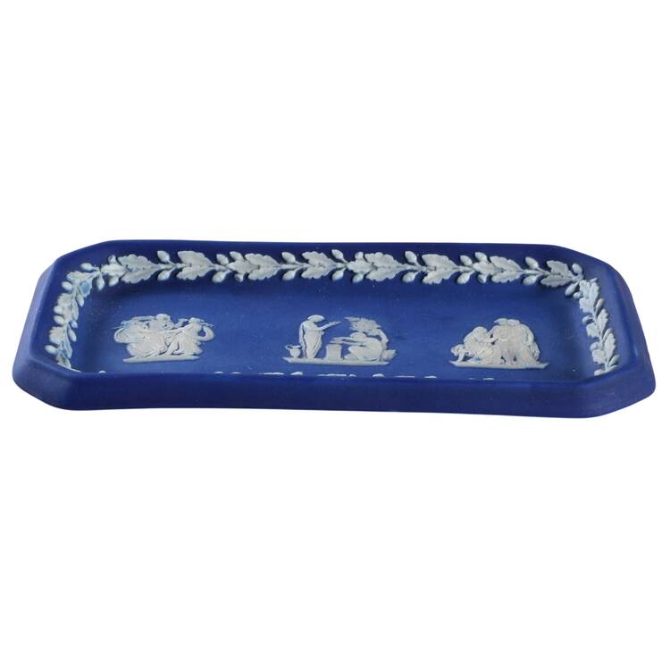 Cream Color on Wedgwood Blue Jasperware 6" Oblong Tray
