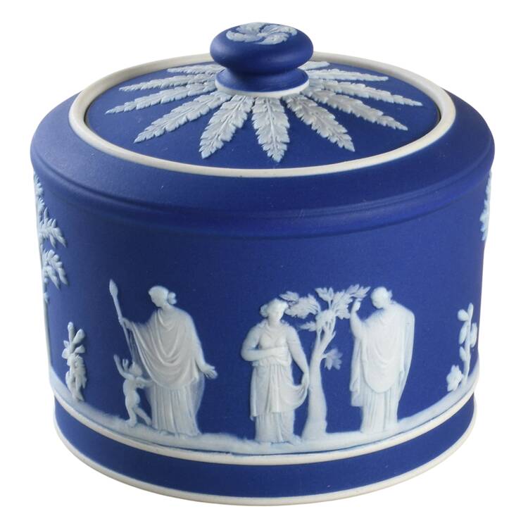 Cream Color on Wedgwood Blue Jasperware Sugar Box & Lid