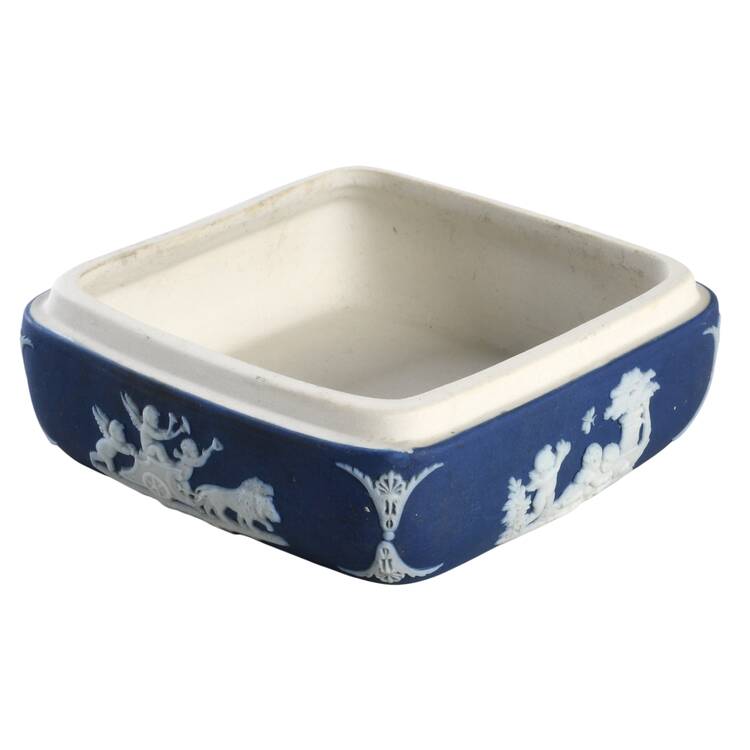 Cream Color on Wedgwood Blue Jasperware Square Box, No Lid