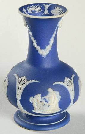 Cream Color on Wedgwood Blue Jasperware 4" Bud Vase
