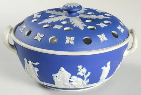 Cream Color on Wedgwood Blue Jasperware Potpourri Jar & Lid