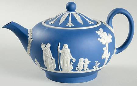 Cream Color on Wedgwood Blue Jasperware Teapot & Lid