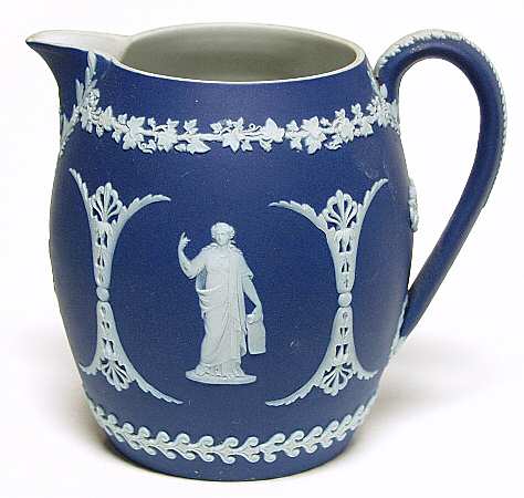 Cream Color on Wedgwood Blue Jasperware 16 Oz Pitcher