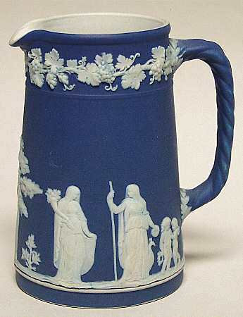 Cream Color on Wedgwood Blue Jasperware Large Trojan Jug