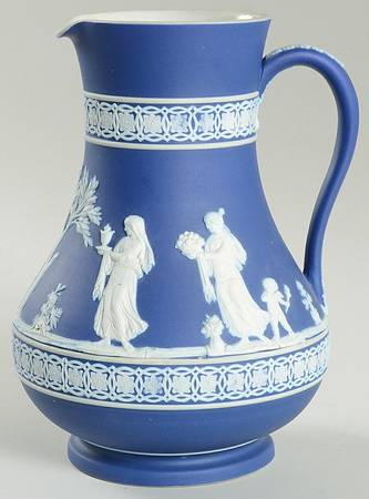 Cream Color on Wedgwood Blue Jasperware 9" Etruscan Jug