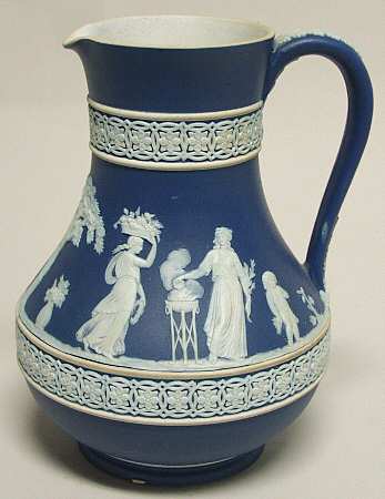 Cream Color on Wedgwood Blue Jasperware 6" Etruscan Jug