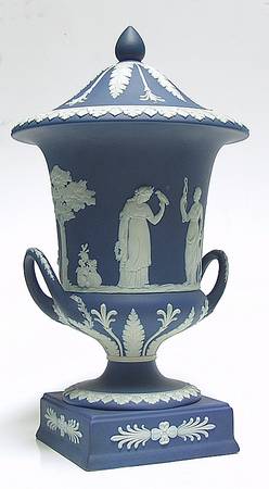 Cream Color on Wedgwood Blue Jasperware Vase/Urn & Lid