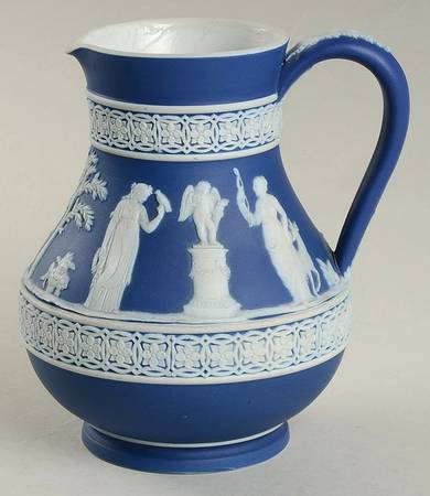 Cream Color on Wedgwood Blue Jasperware 5" Etruscan Jug