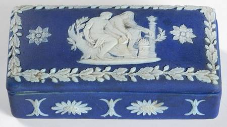 Cream Color on Wedgwood Blue Jasperware 4" Rectangular Box with Lid