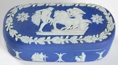 Cream Color on Wedgwood Blue Jasperware Match Box Holder & Lid