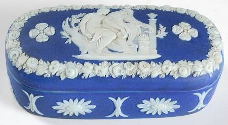 Cream Color on Wedgwood Blue Jasperware Match Box Holder & Lid