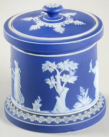 Cream Color on Wedgwood Blue Jasperware Tobacco Jar & Lid