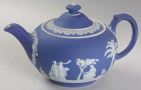 Cream Color on Wedgwood Blue Jasperware Mini Teapot & Lid by Wedgwood