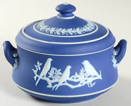 Cream Color on Wedgwood Blue Jasperware Sugar Bowl & Lid