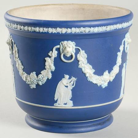 Cream Color on Wedgwood Blue Jasperware 6" Jardiniere