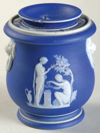 Cream Color on Wedgwood Blue Jasperware Fumigator W/Lid