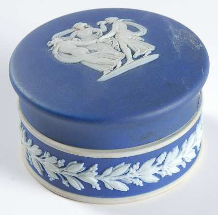 Cream Color on Wedgwood Blue Jasperware Pomade Box & Lid