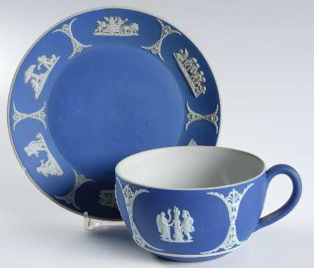 Cream Color on Wedgwood Blue Jasperware Oversized Cup & Saucer Set
