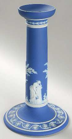 Cream Color on Wedgwood Blue Jasperware 9" Tall Candlestick
