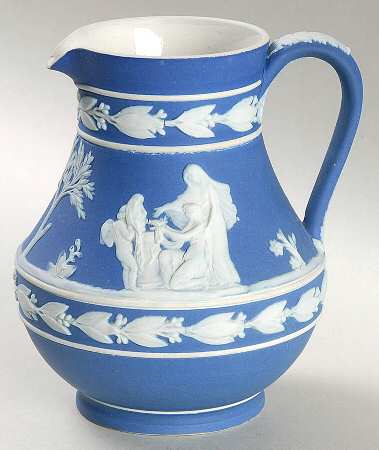 Cream Color on Wedgwood Blue Jasperware 4" Etruscan Jug