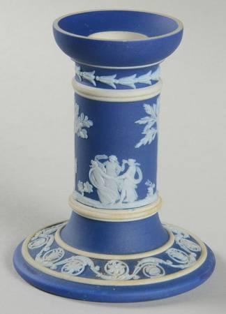 Cream Color on Wedgwood Blue Jasperware Small Candlestick