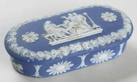 Cream Color on Wedgwood Blue Jasperware Match Holder & Lid